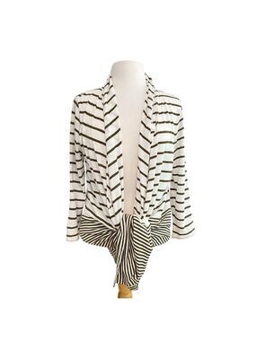 Talbots cardigan wrap sweater ecru white dark green/ brown stripes long sleeve M
